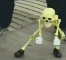 A skeleton puppet dancing