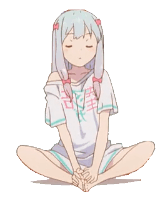 Sagiri sitting crossed-legged while swaying rhythmically